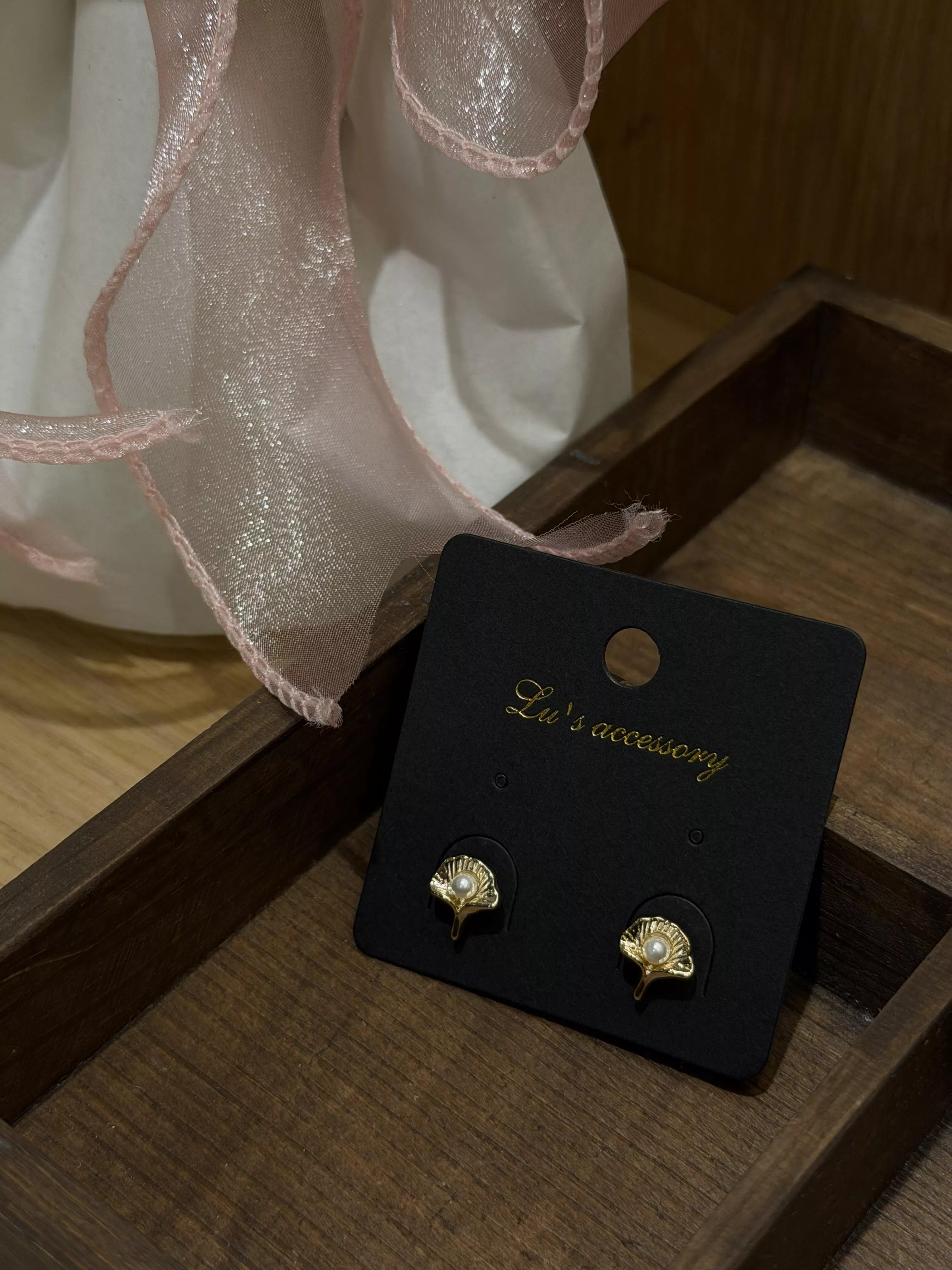 [銀杏真珠]貼耳小耳環