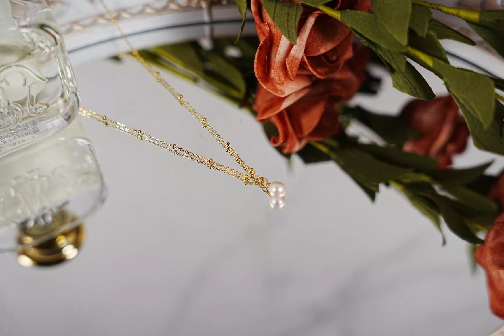 【點睛】天然珍珠鈦鋼項鍊(金)