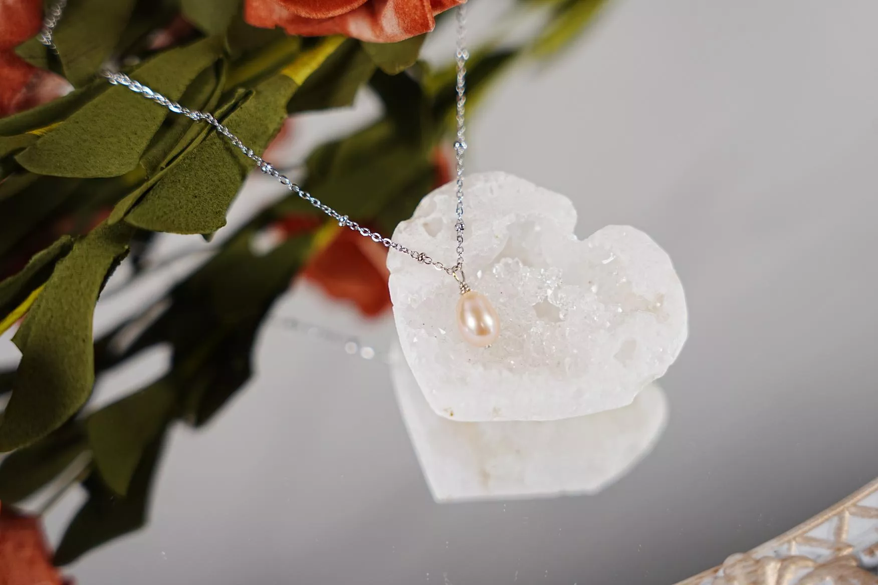 【點睛】天然珍珠鈦鋼項鍊(銀)