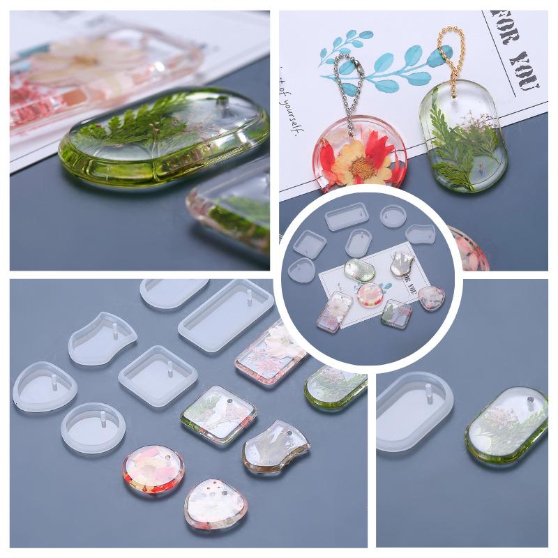 DIY滴膠模具 帶孔吊墜 掛飾 矽膠模具 吊飾(6款集合) 正方 心型 橢圓 長方 盾牌 圓形