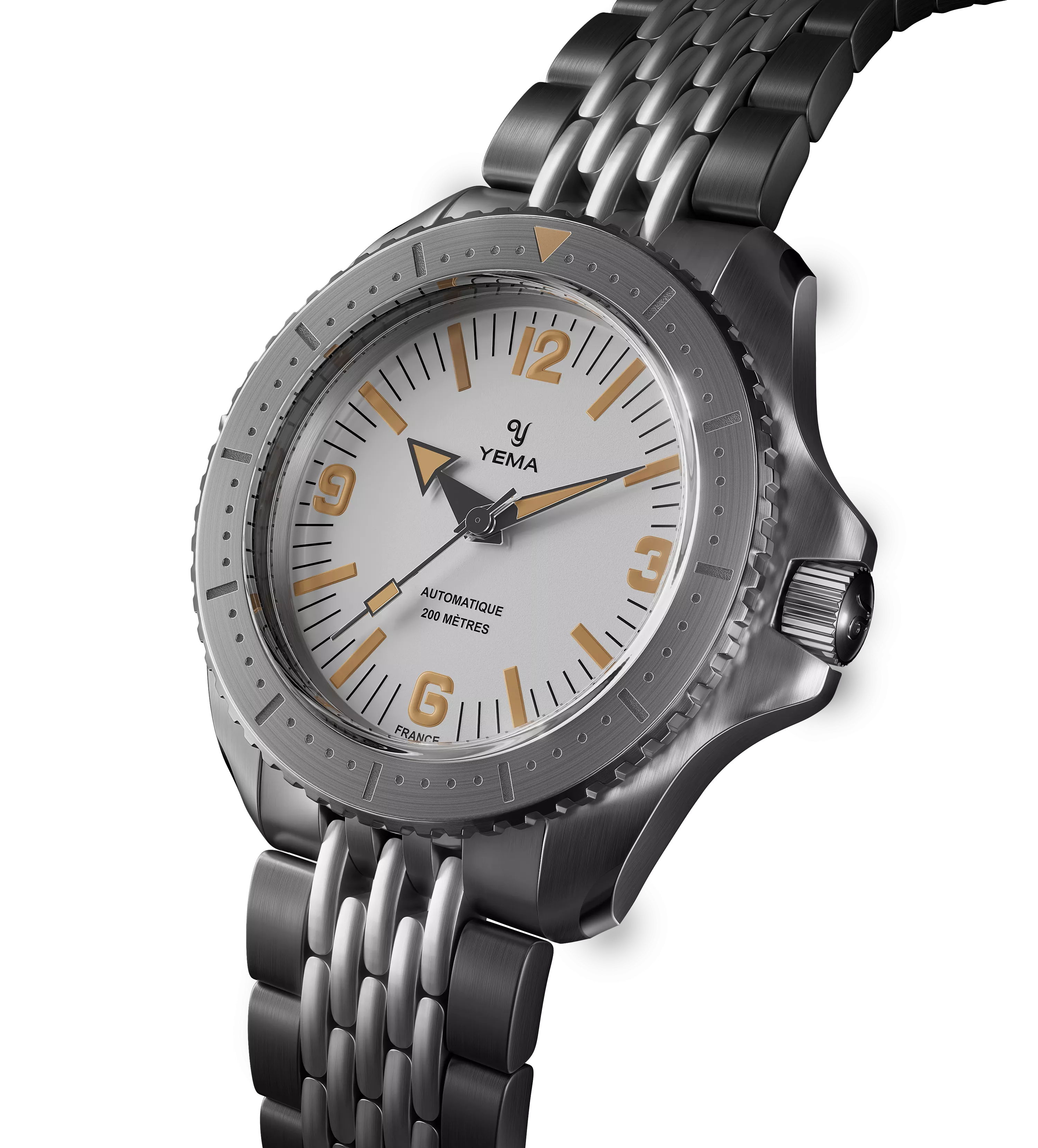 YEMA 蛋殼白復古潛水錶