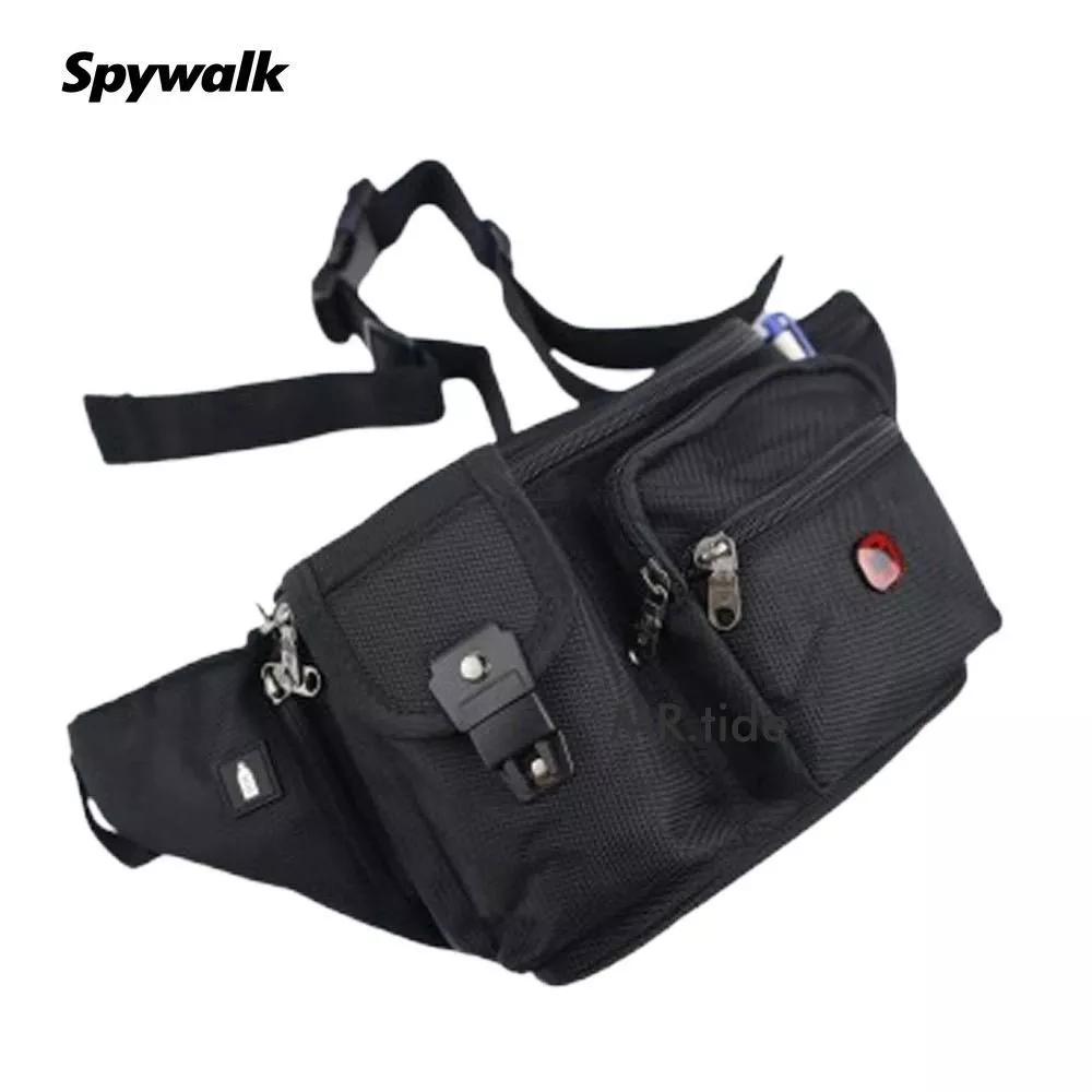 SPYWALK精工尼龍耐磨多口袋可插水瓶胸包 腰包 斜背包 27936