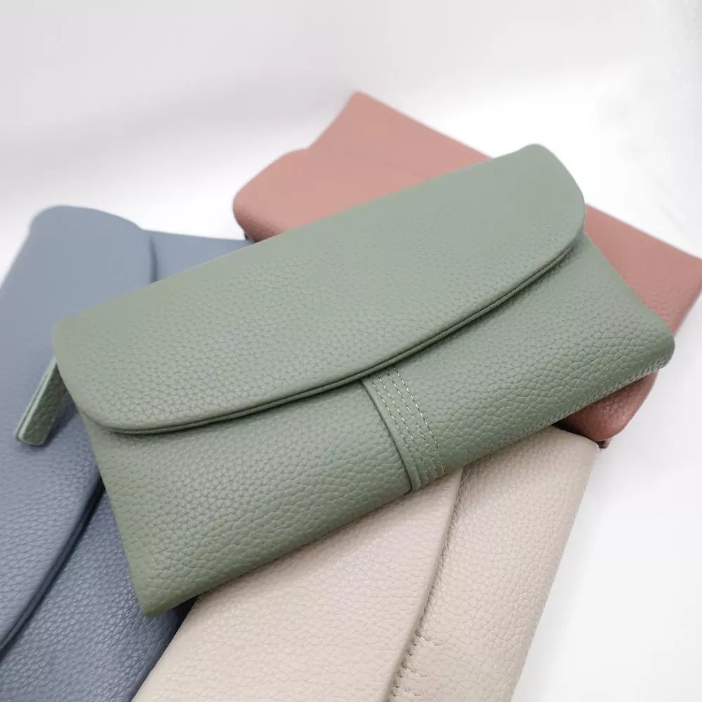 柔軟皮革線紋掀蓋長夾 隱形磁扣 多卡位錢包 女用皮夾 多功能長夾 119736