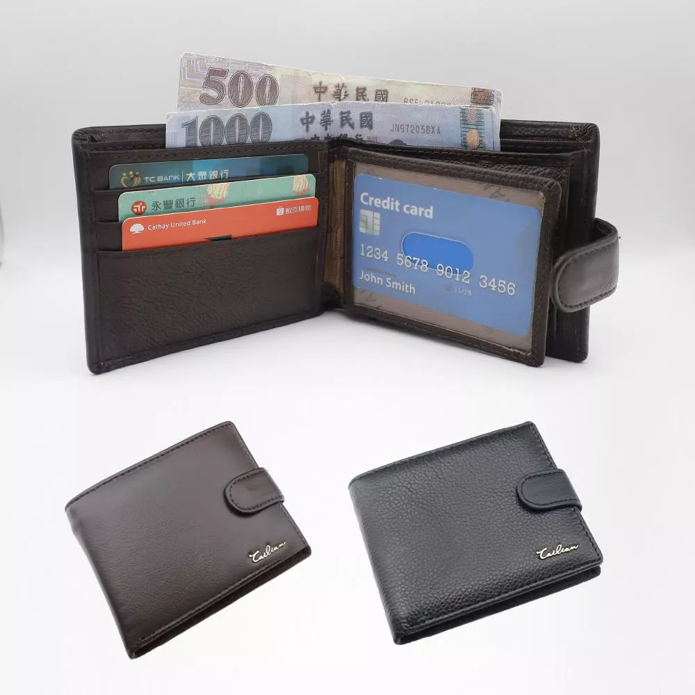 (真皮)商務時尚CAILIANCLASS T120質感真皮拉鍊短夾