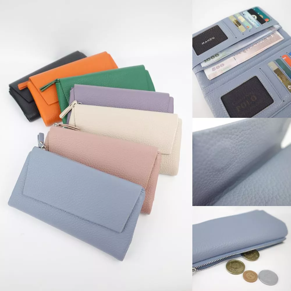 柔軟皮革馬卡龍掀蓋長夾  隱形磁扣  多卡位錢包  女用皮夾 119742