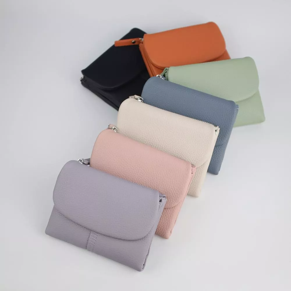 柔軟皮革馬卡龍掀蓋車線短夾 隱形磁扣 多卡位錢包 女用皮夾  10122