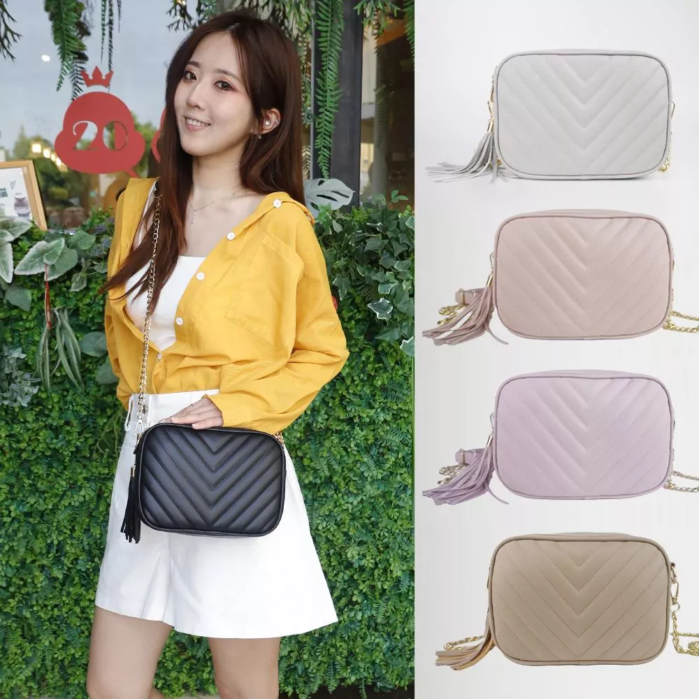 精緻斜紋車線流蘇鏈帶斜背包 24498