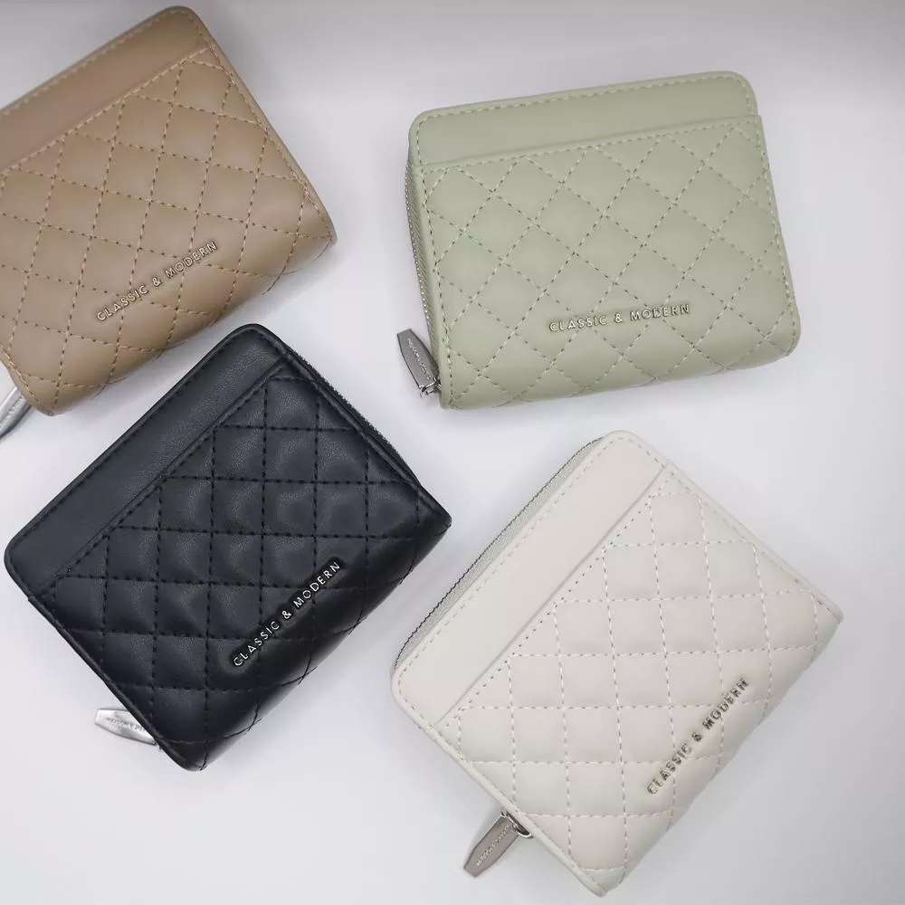 CM簡約菱格拉鍊短夾 033