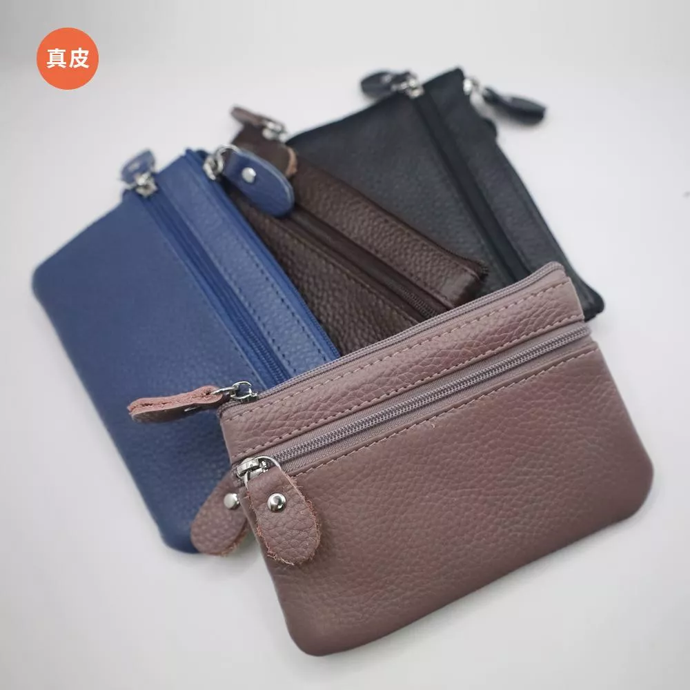 真皮多功能雙層拉鍊零錢包 3036