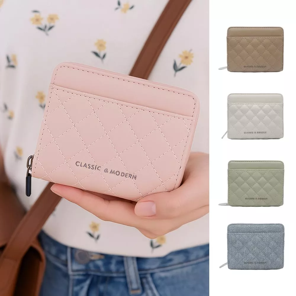 CM簡約菱格拉鍊短夾 033