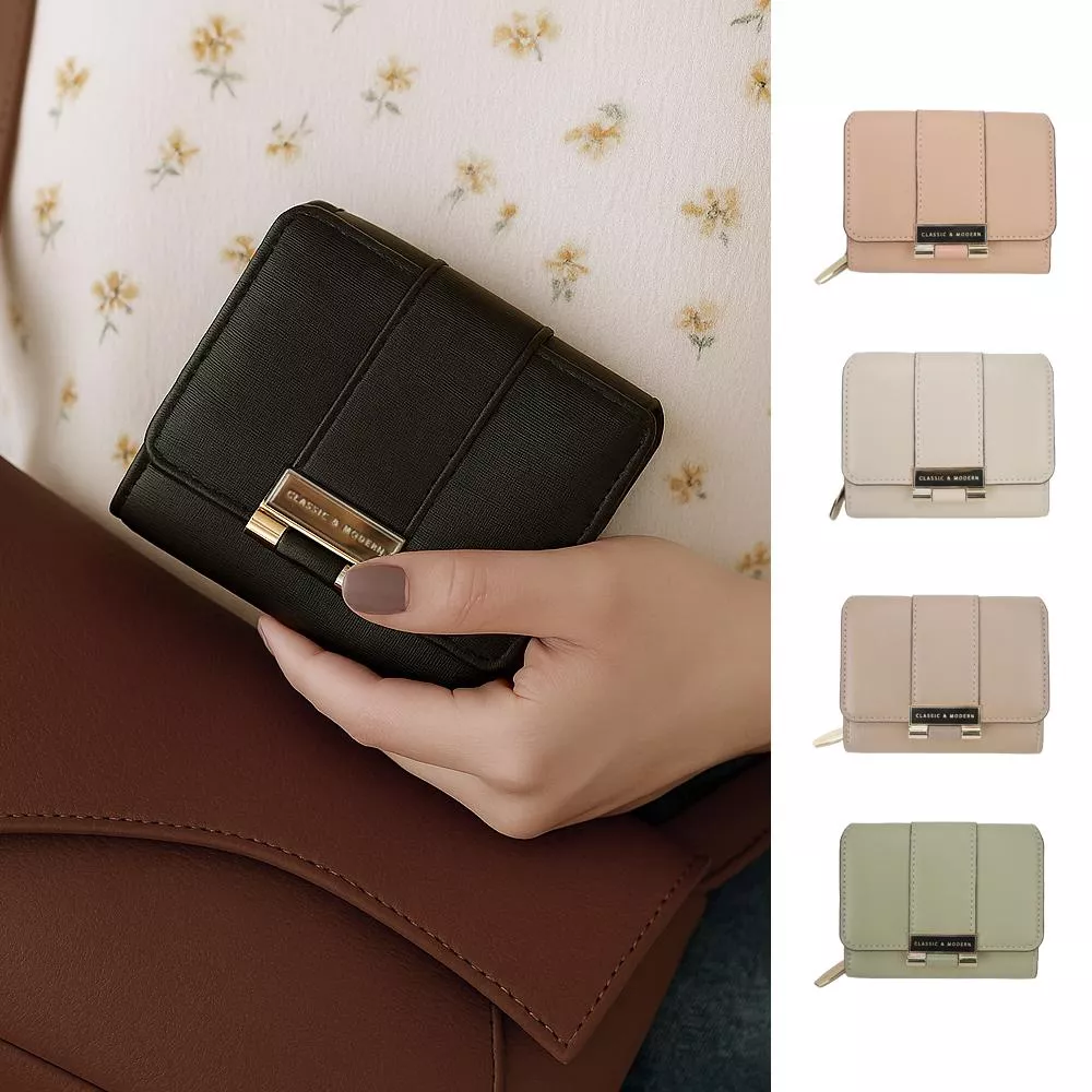 細膩質感直紋雙折大容量短夾 0108