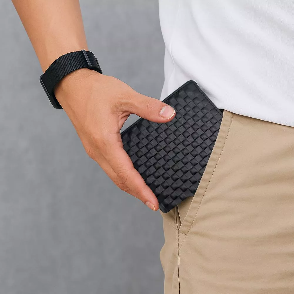 真皮編織格紋短夾