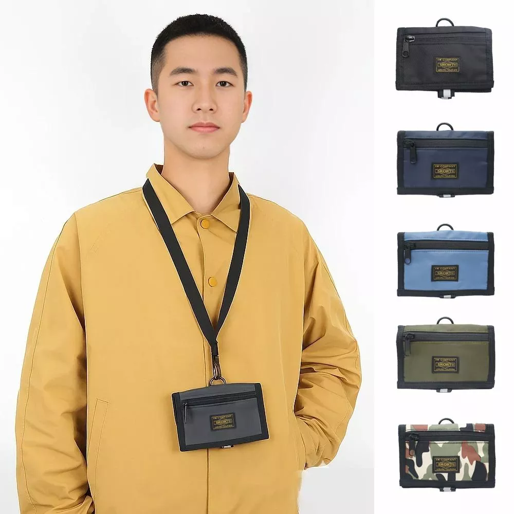 雙折防潑水自粘可掛脖隨身短夾 330