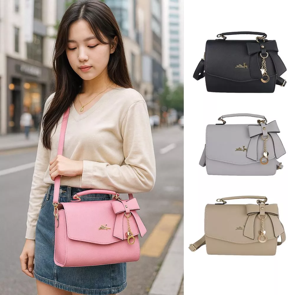 甜心緞帶經典蝴蝶結小鹿肩背包