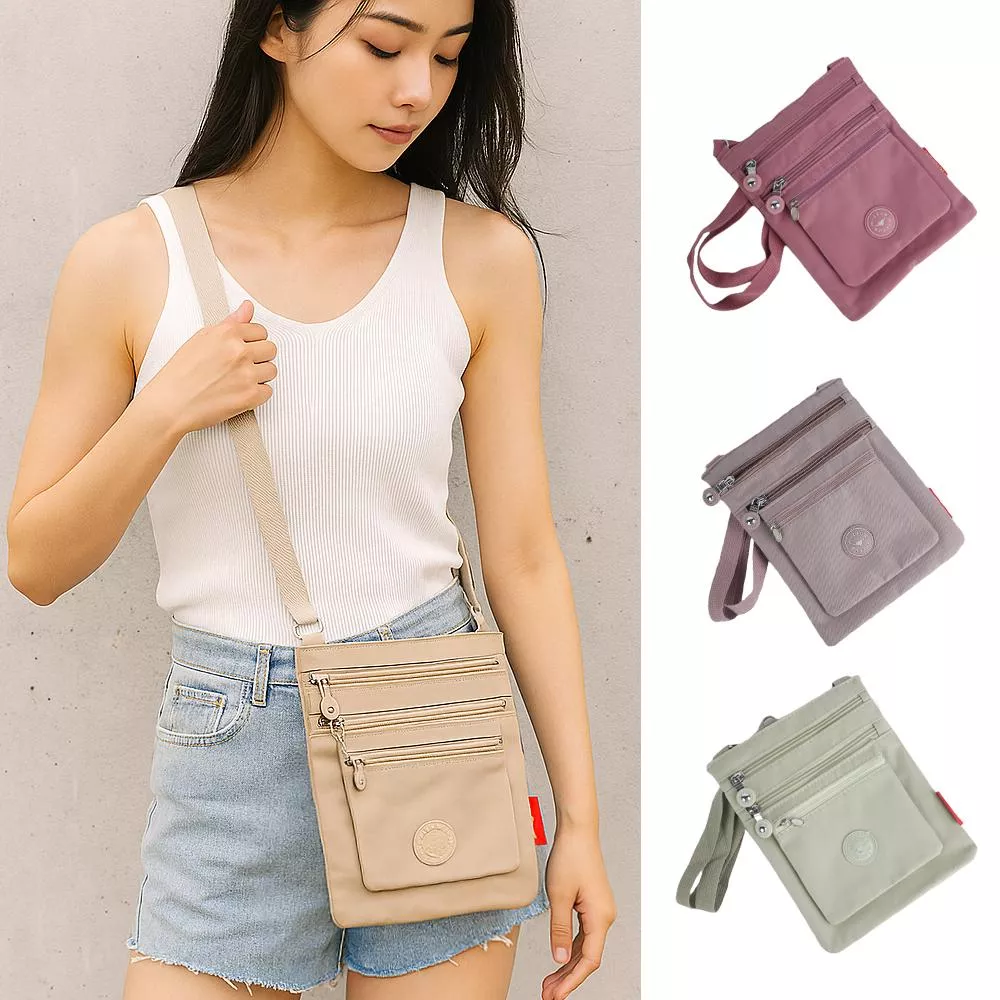 mizzue 霧感防潑水輕旅三層斜背包 出國小包 尼龍包 893