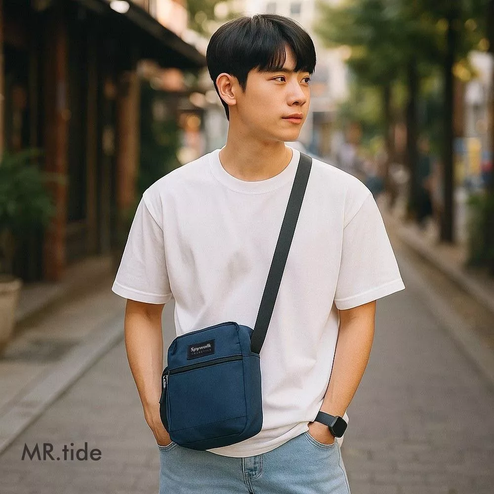 SPYWALK 潮流滑板棋盤格純色斜背包  自行車包 9165