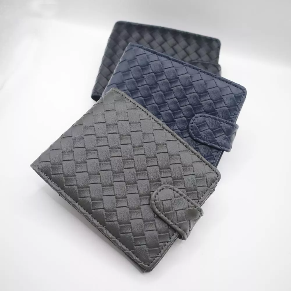 質感多卡層功紋編織單扣雙折短夾 072