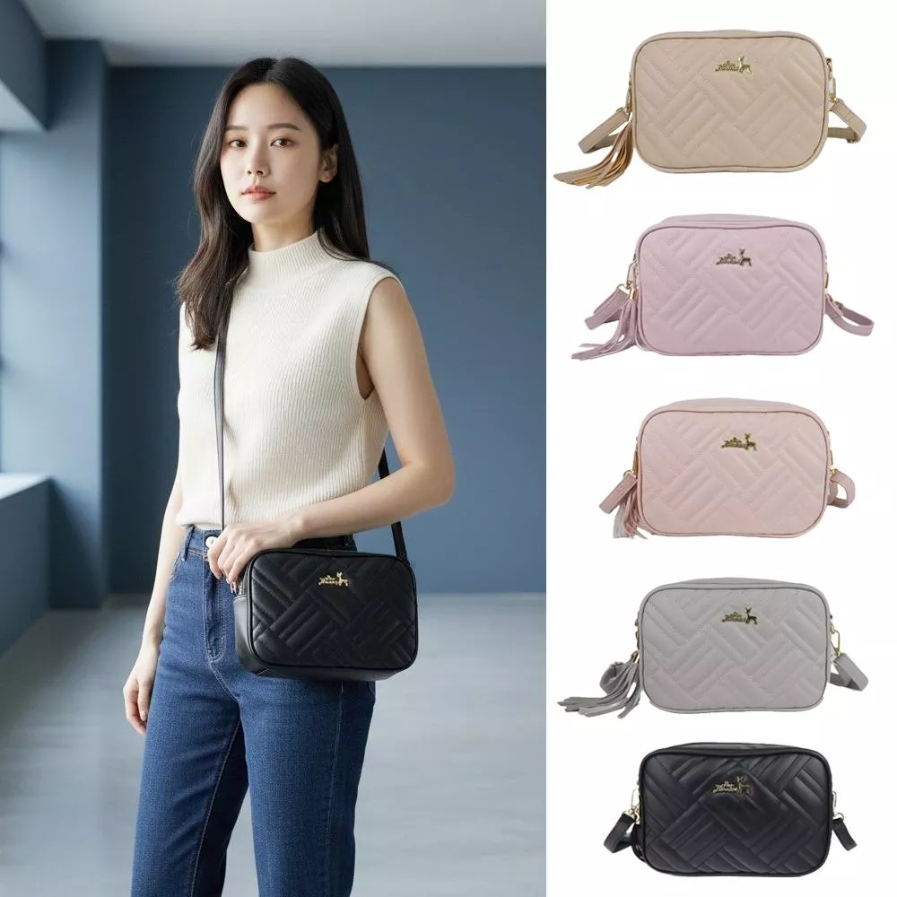 經典鹿語菱格斜背小方包 斜背包 8188