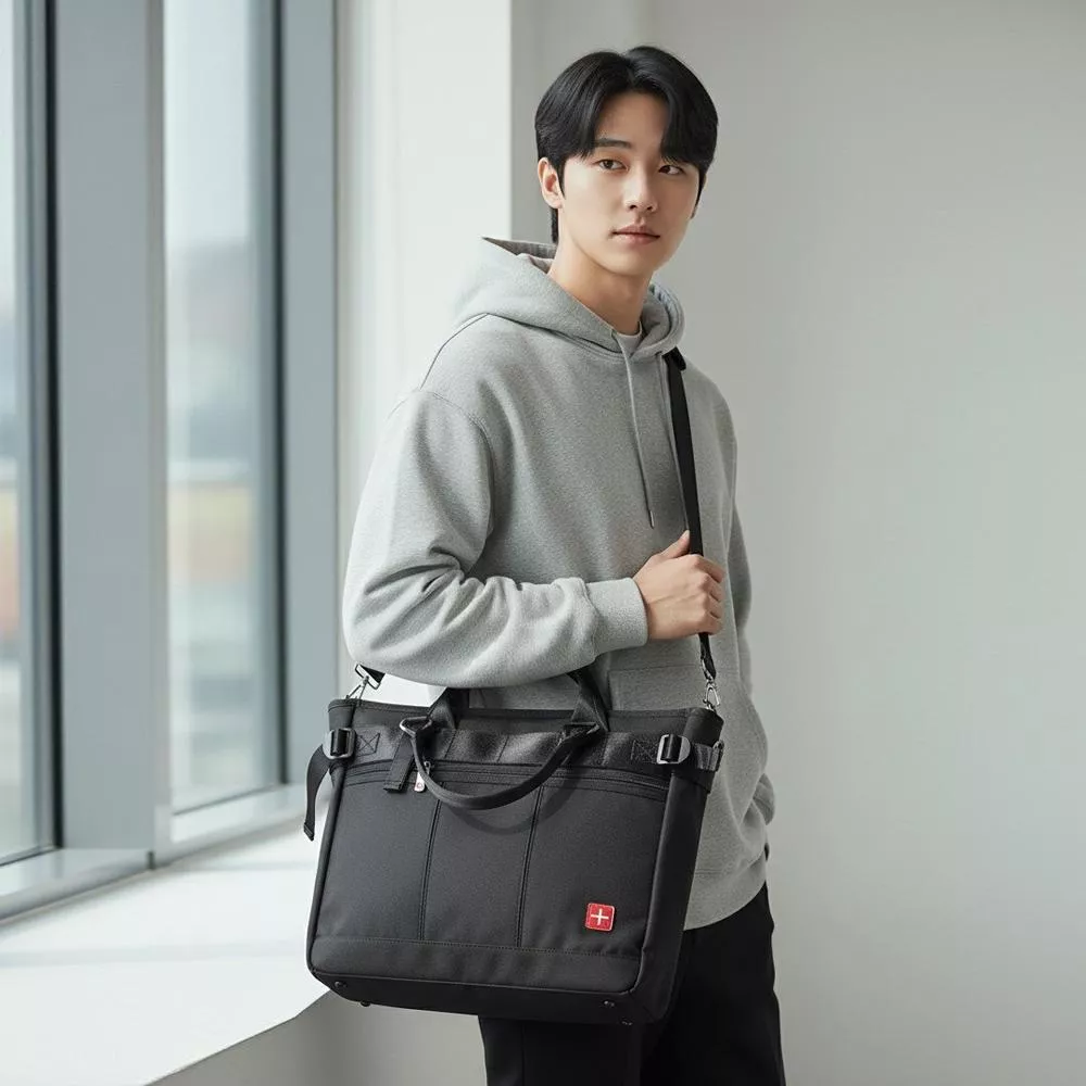 日系防水前口袋側背包包 公事包 筆電包 托特包