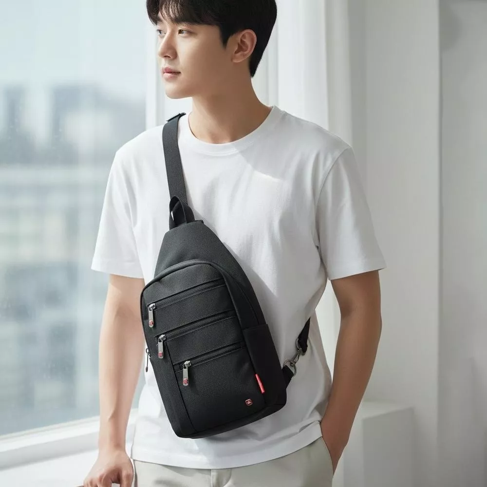 OVERLAND 十字防潑水尼龍三層胸包 斜背包 單肩包 5798