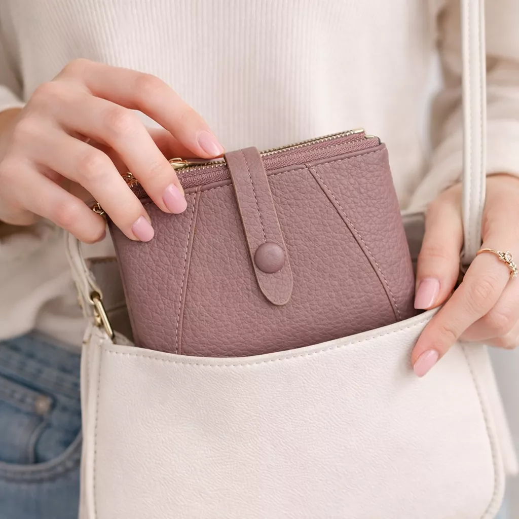 霧感。柔刻輕奢質感雙折短夾 女生短夾