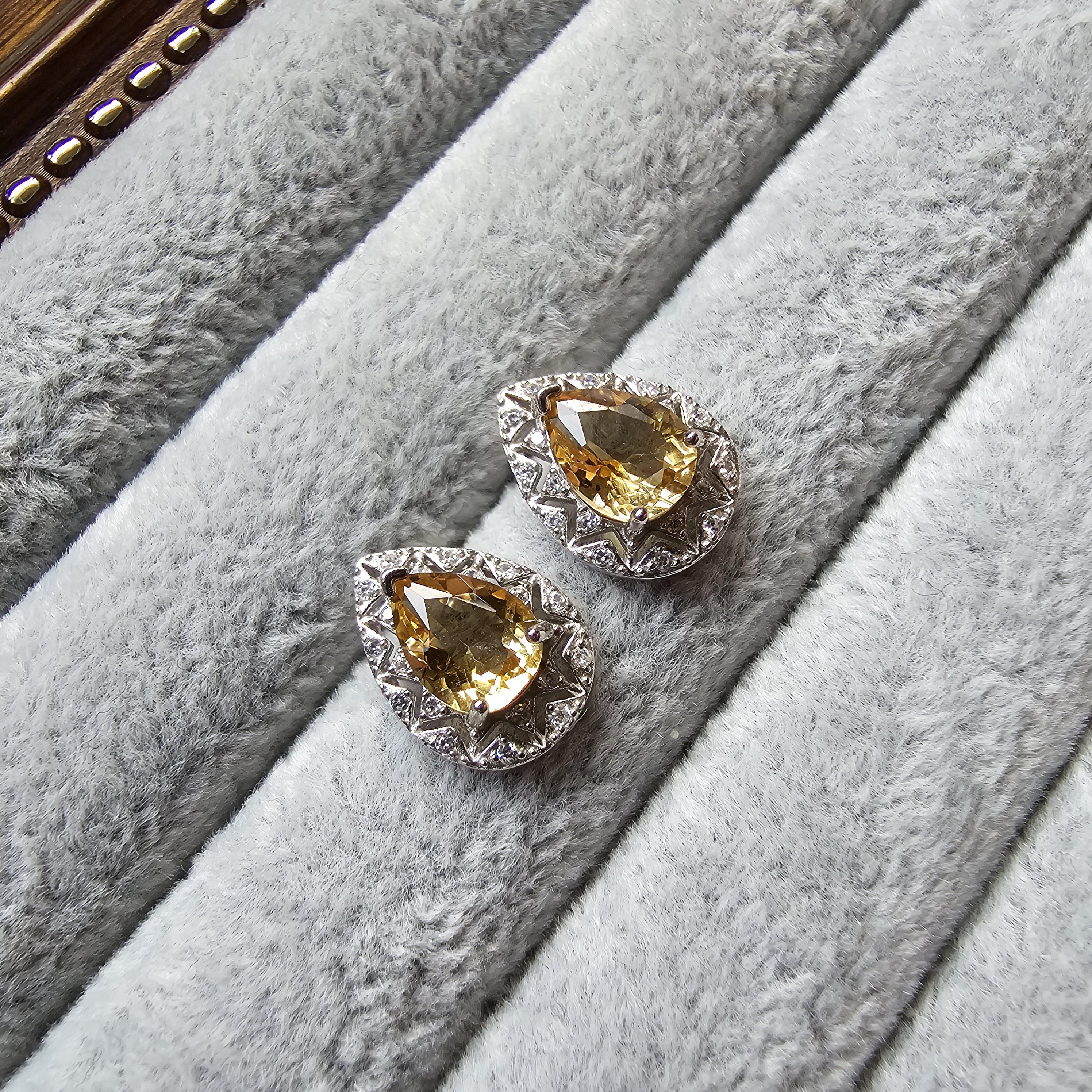 黃水晶｜S925純銀耳飾｜耳針款