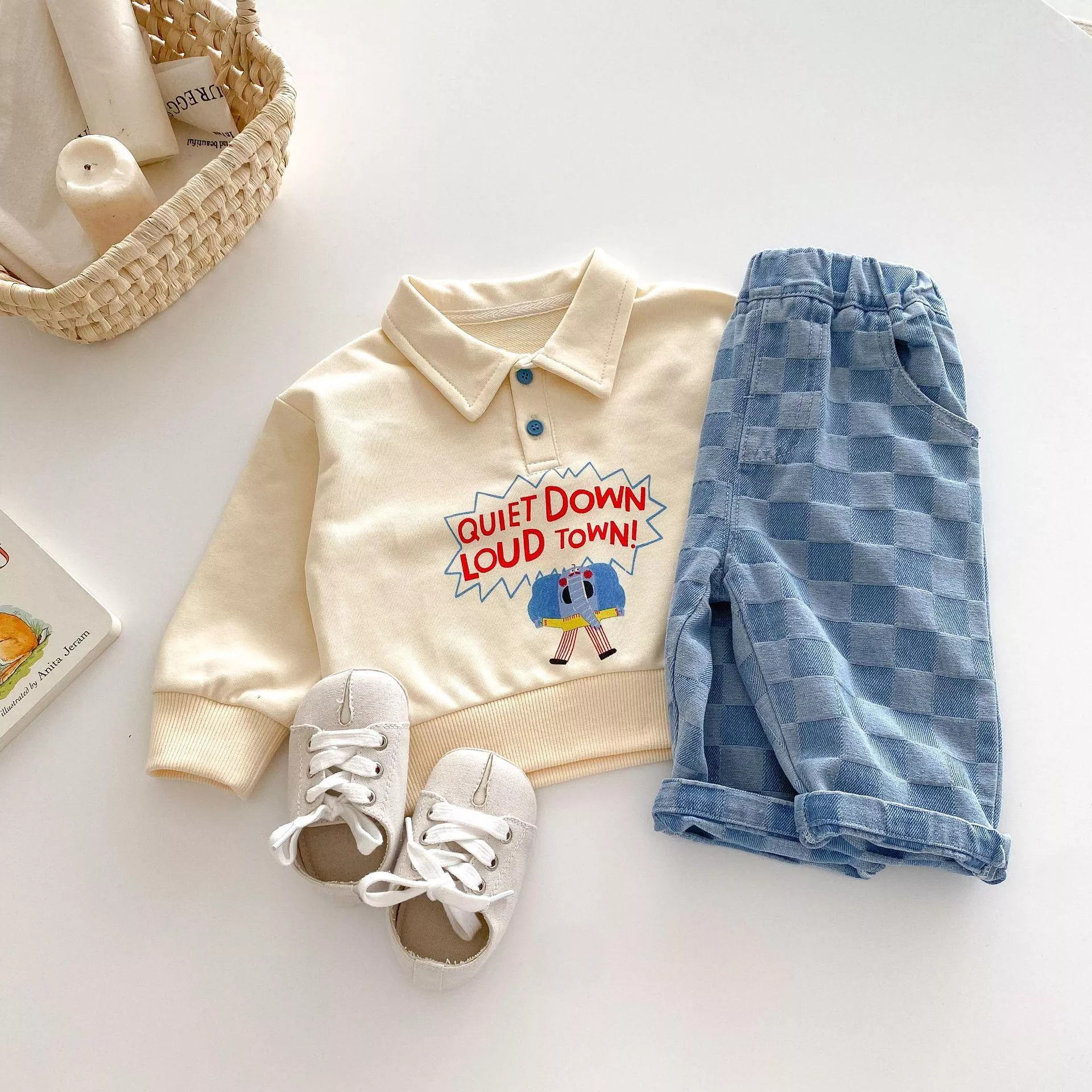 秋款韓版格紋牛仔褲