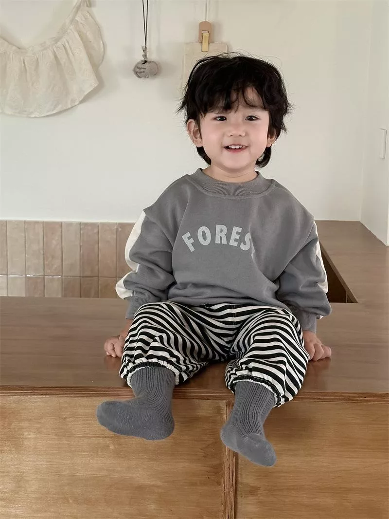 韓系灰衣條紋褲套裝