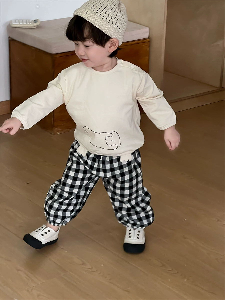 韓版狗狗印花休閒格褲