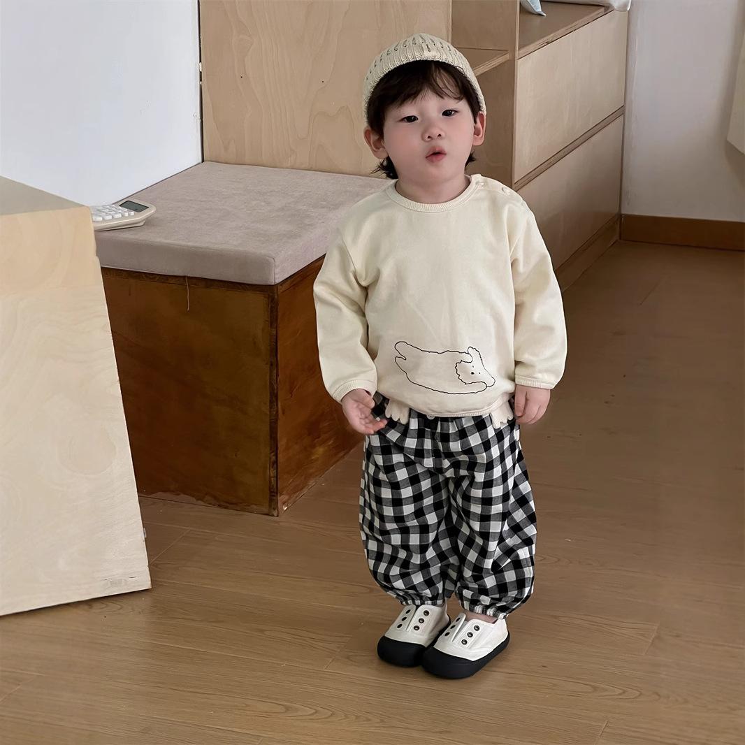 韓版狗狗印花休閒格褲