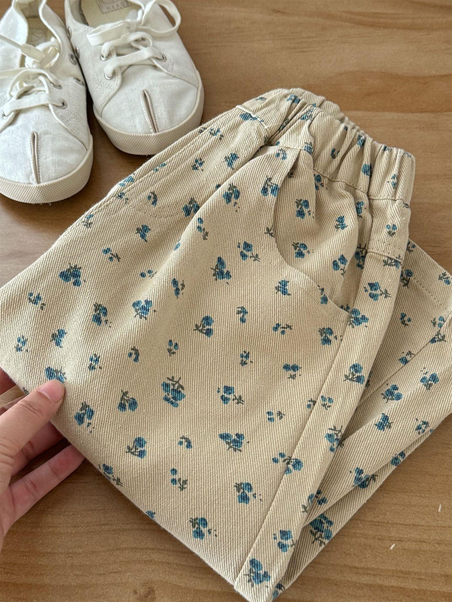 韓系百搭碎花直筒褲
