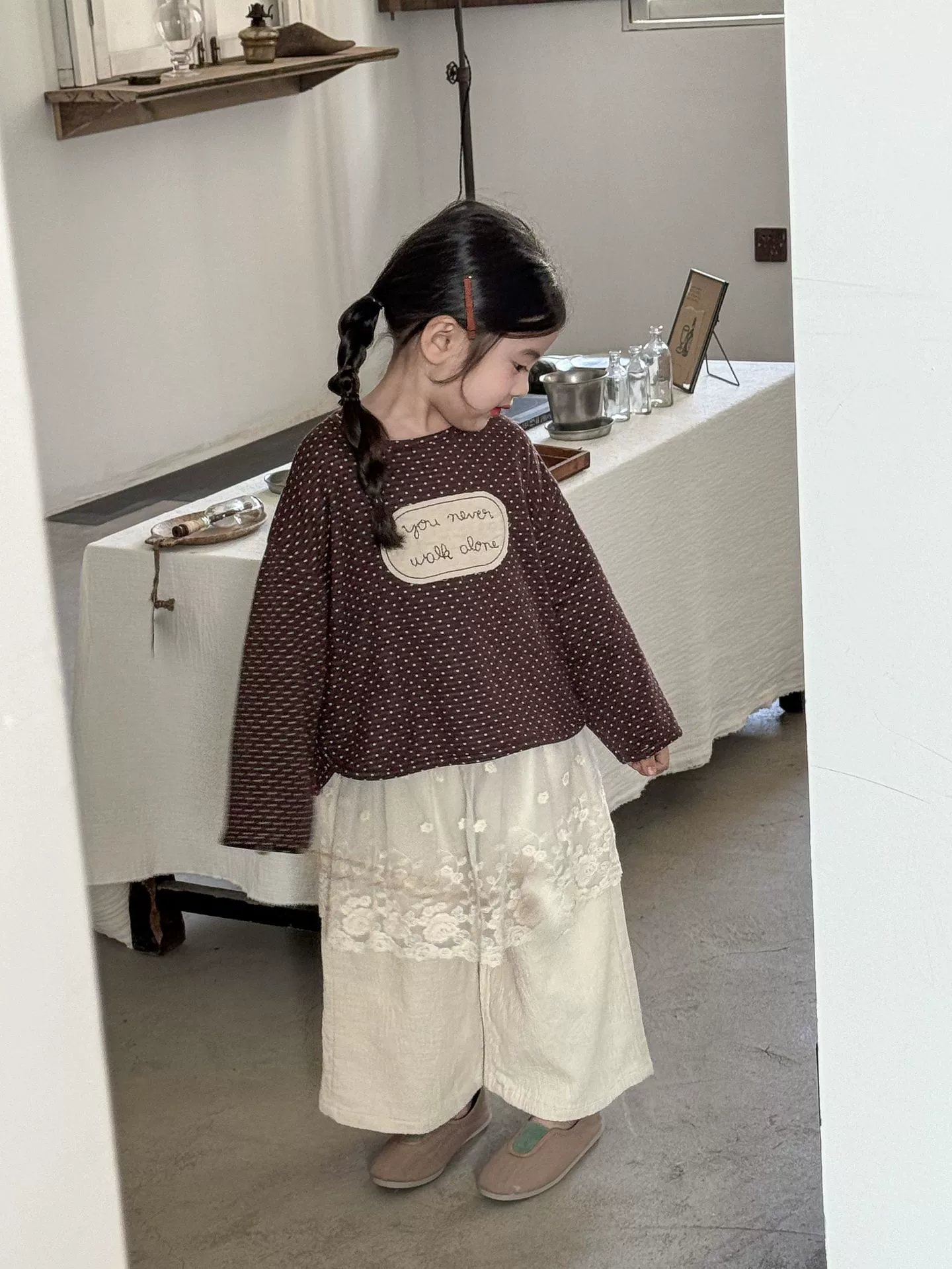 韓系圓點文藝寬鬆圓領T-Shirt