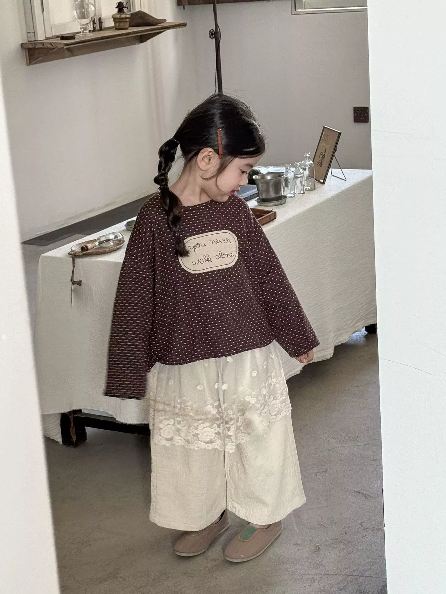 韓系圓點文藝寬鬆圓領T-Shirt