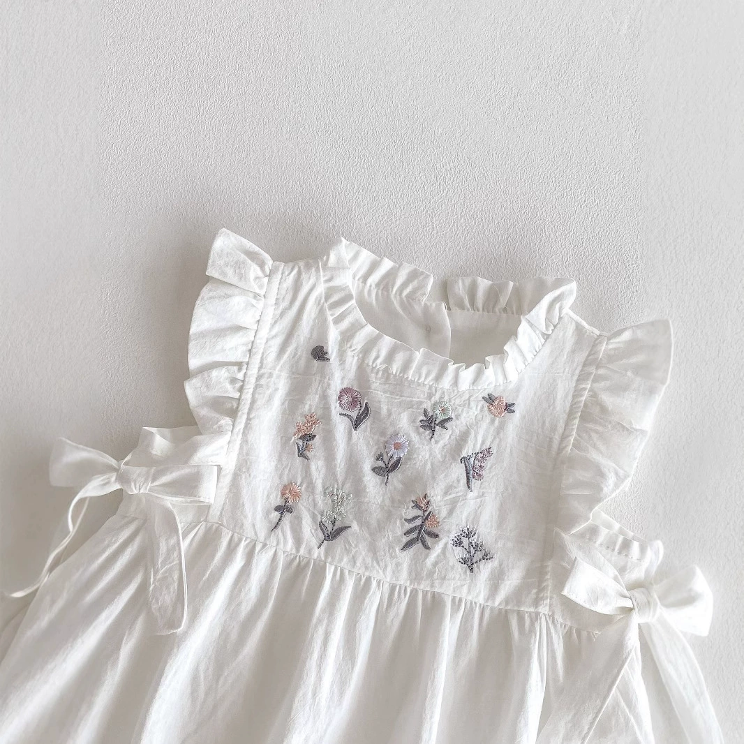 韓版刺繡碎花側腰蝴蝶結無袖包屁