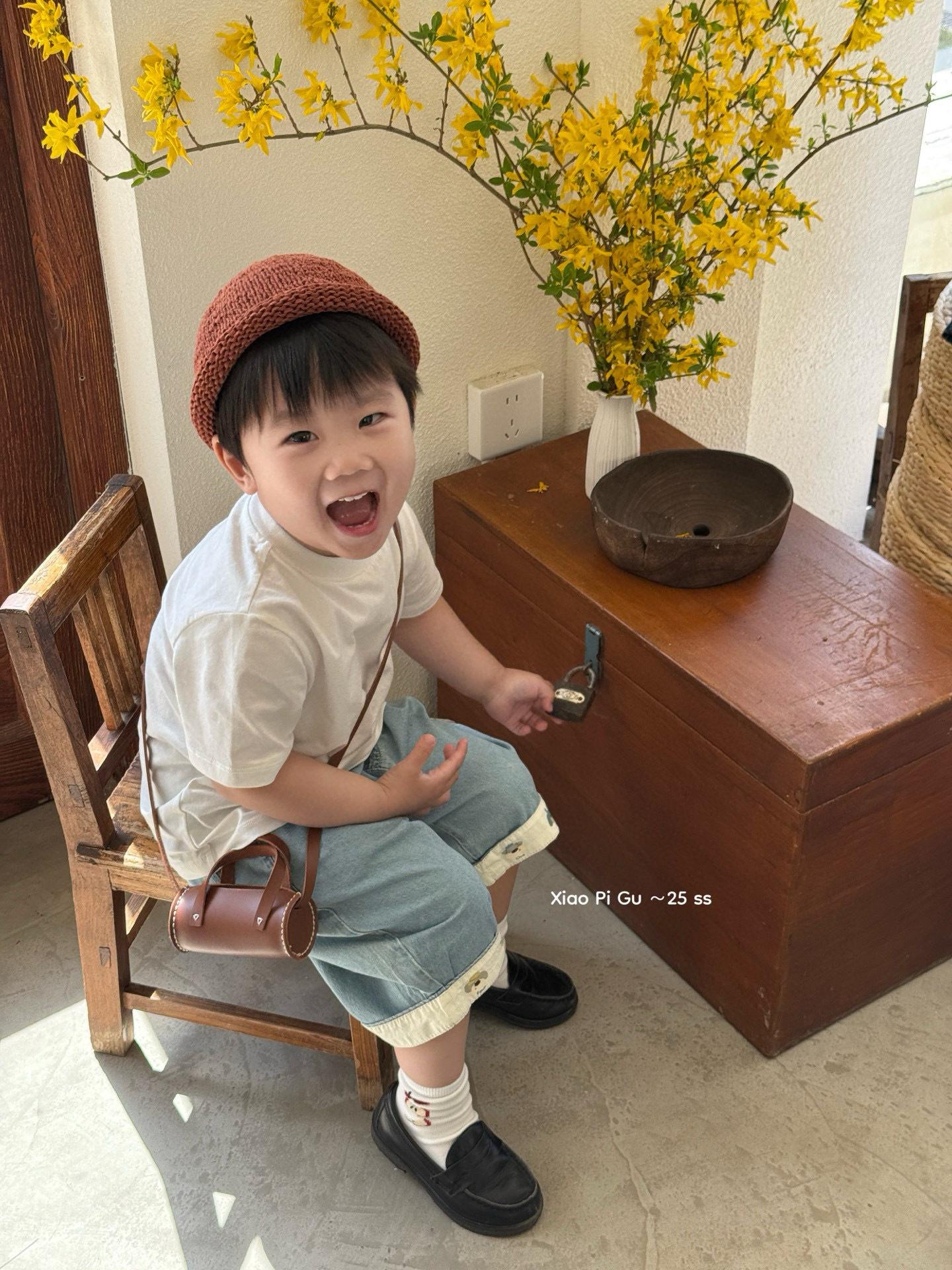 韓系小狗卡通五分牛仔褲