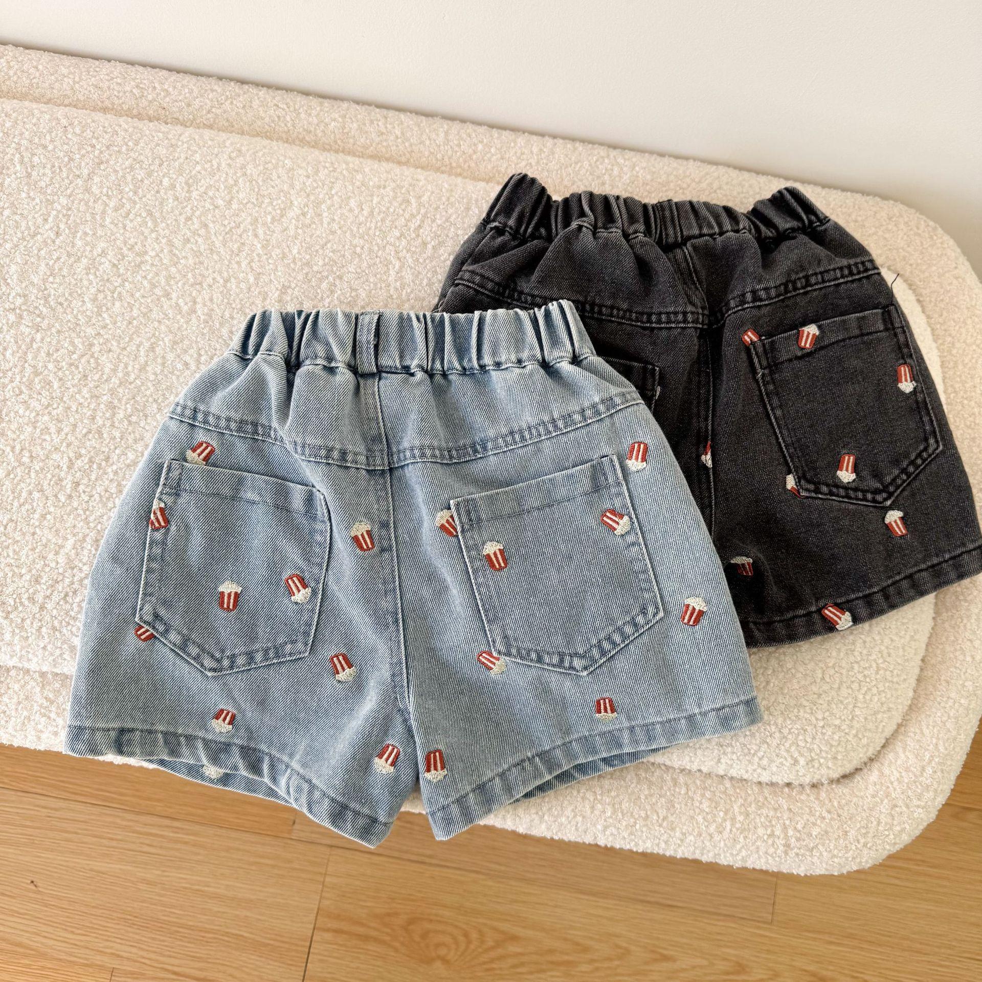 韓系刺繡爆米花五分牛仔褲