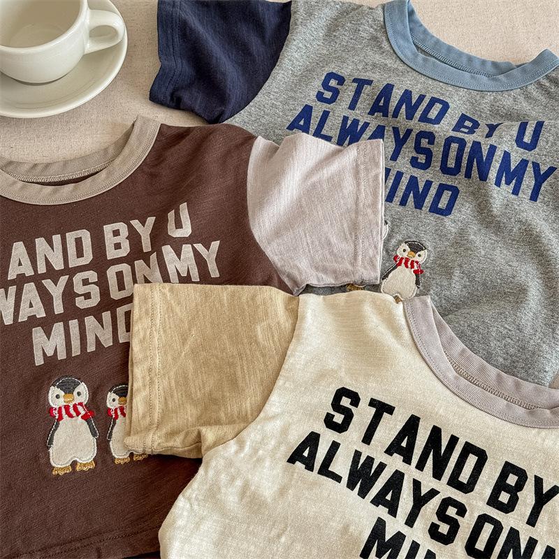 韓系英文印花刺绣T-Shirt