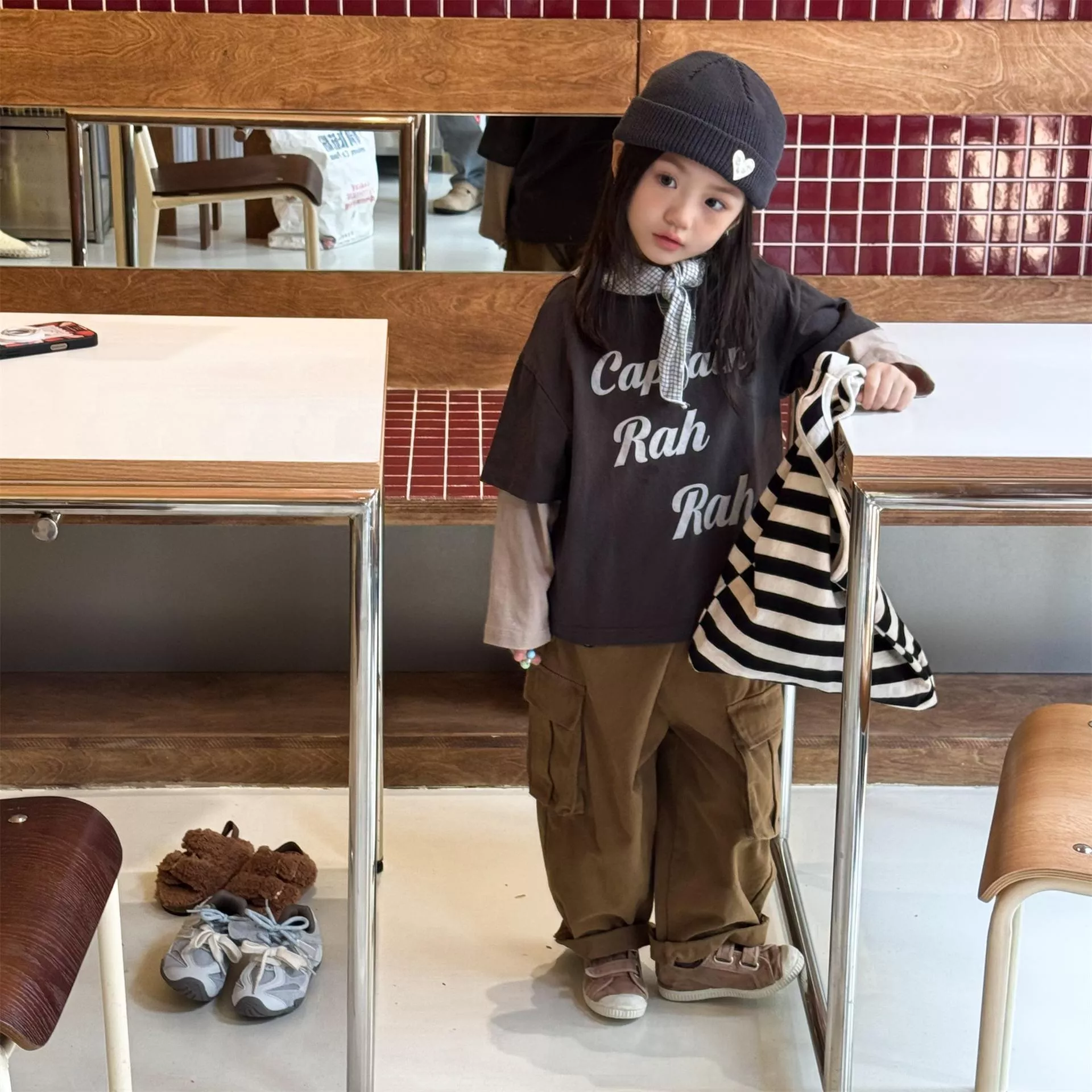 韓系水洗棉刺繡工裝褲