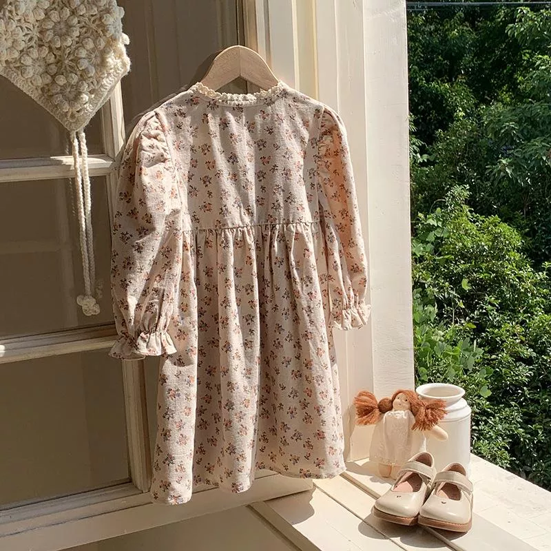 法式復古碎花泡泡袖裙