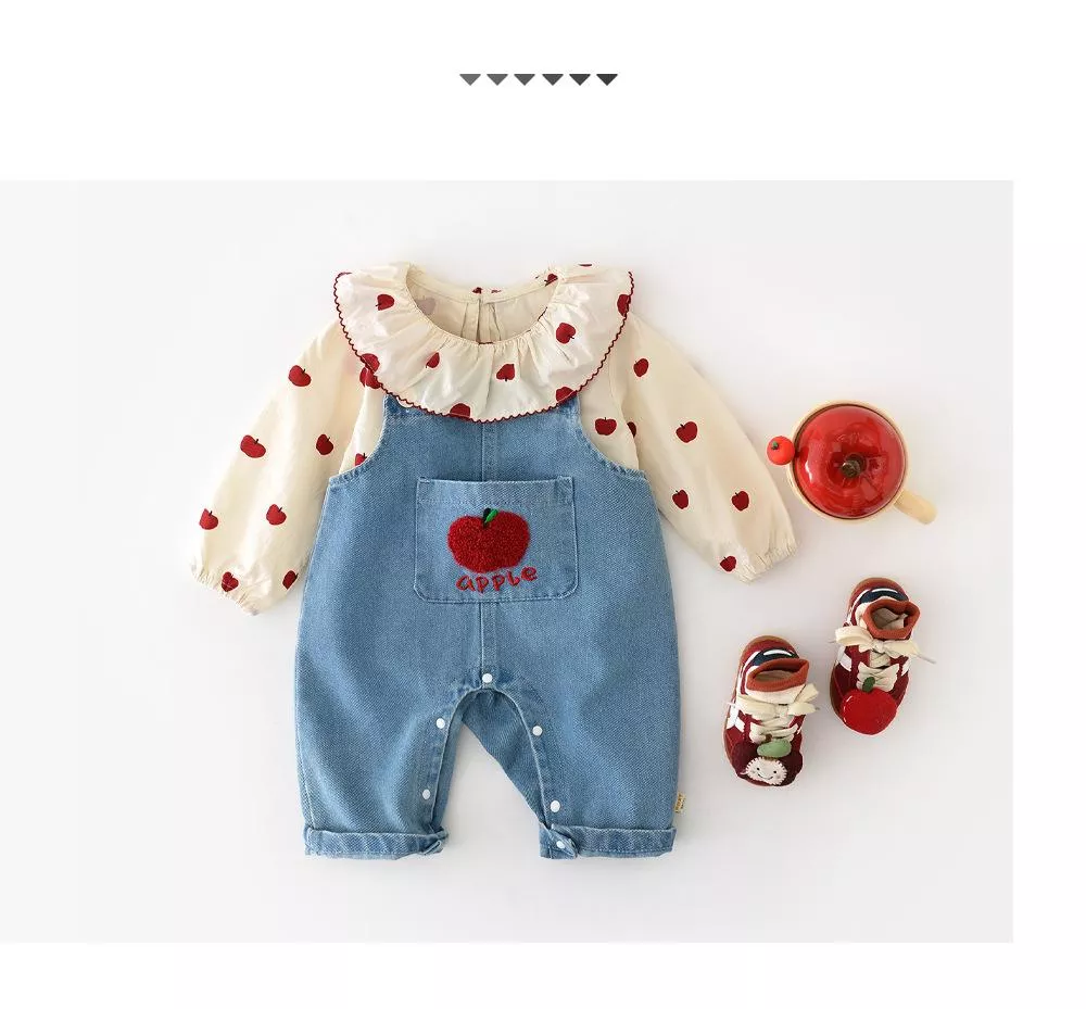 韓版蘋果大翻領衫吊帶套裝