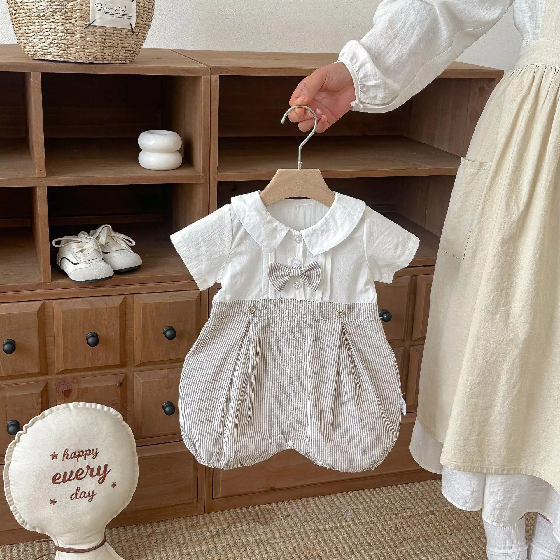 韓版條紋拚色包屁衣