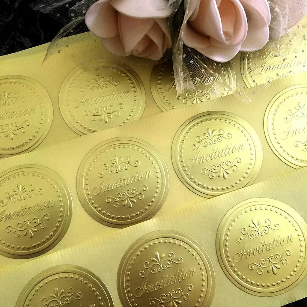 霧金箔貼紙-4公分圓型貼-打凸-打凸金箔圓形貼紙/喜餅貼紙