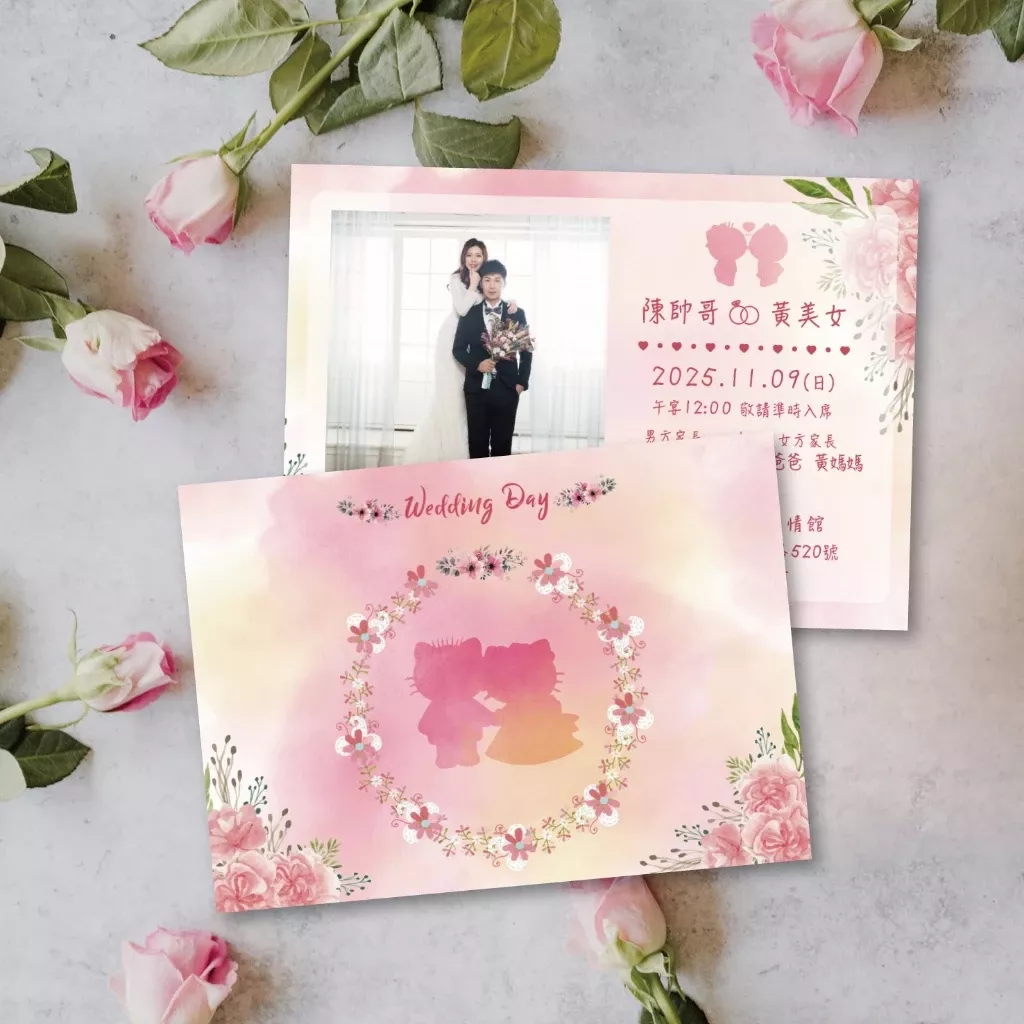 明信片婚紗款-橫式-甜蜜粉彩 KITTY