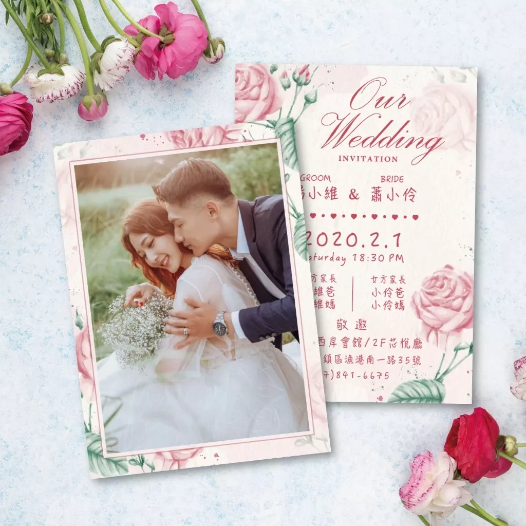 明信片婚紗款-粉嫩嬌羞玫瑰