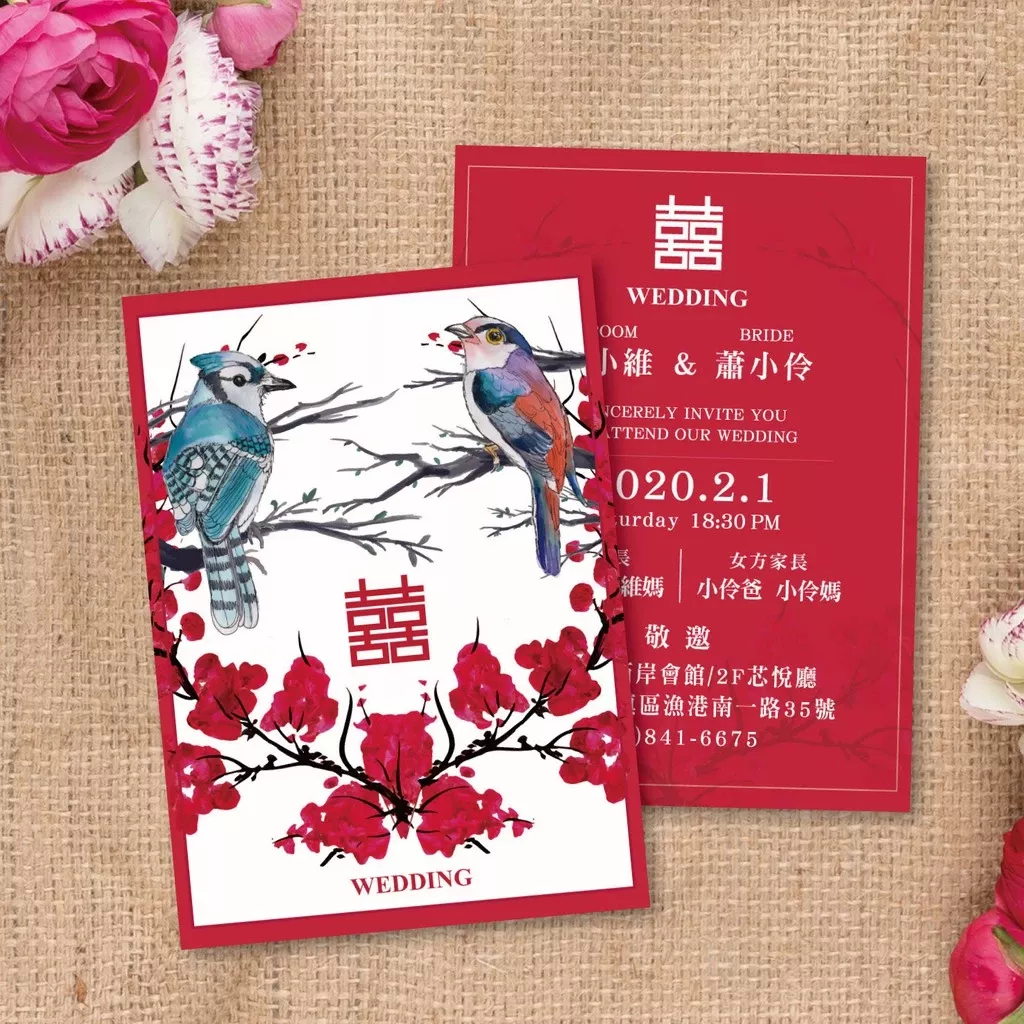 明信片設計款-中國風恩愛鳥