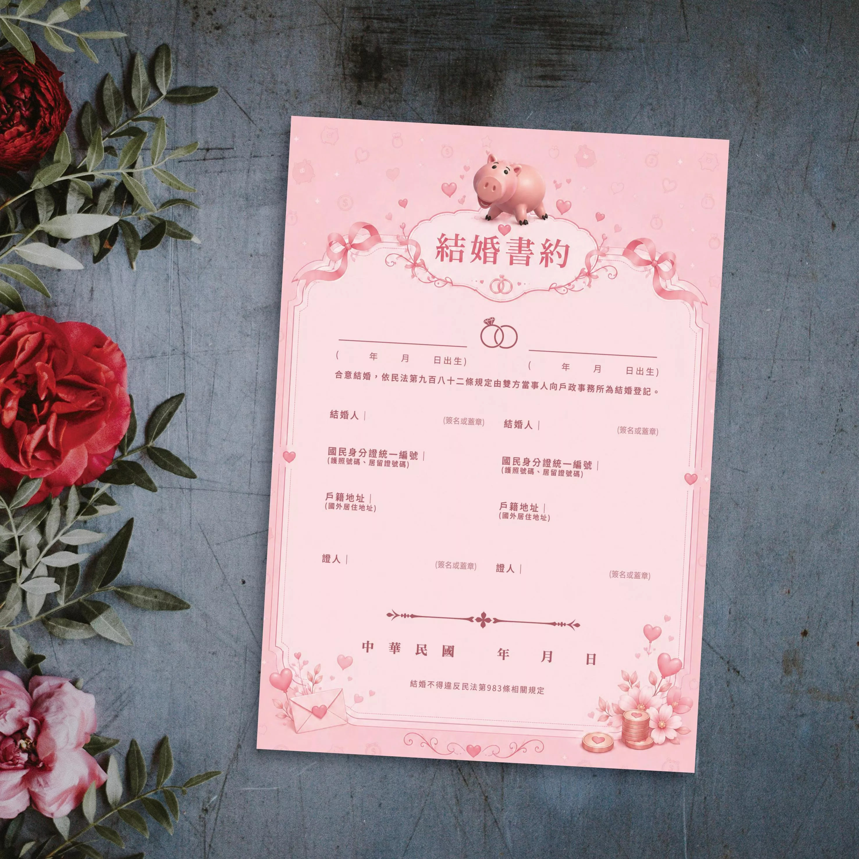 結婚書約-粉紅3D豬豬