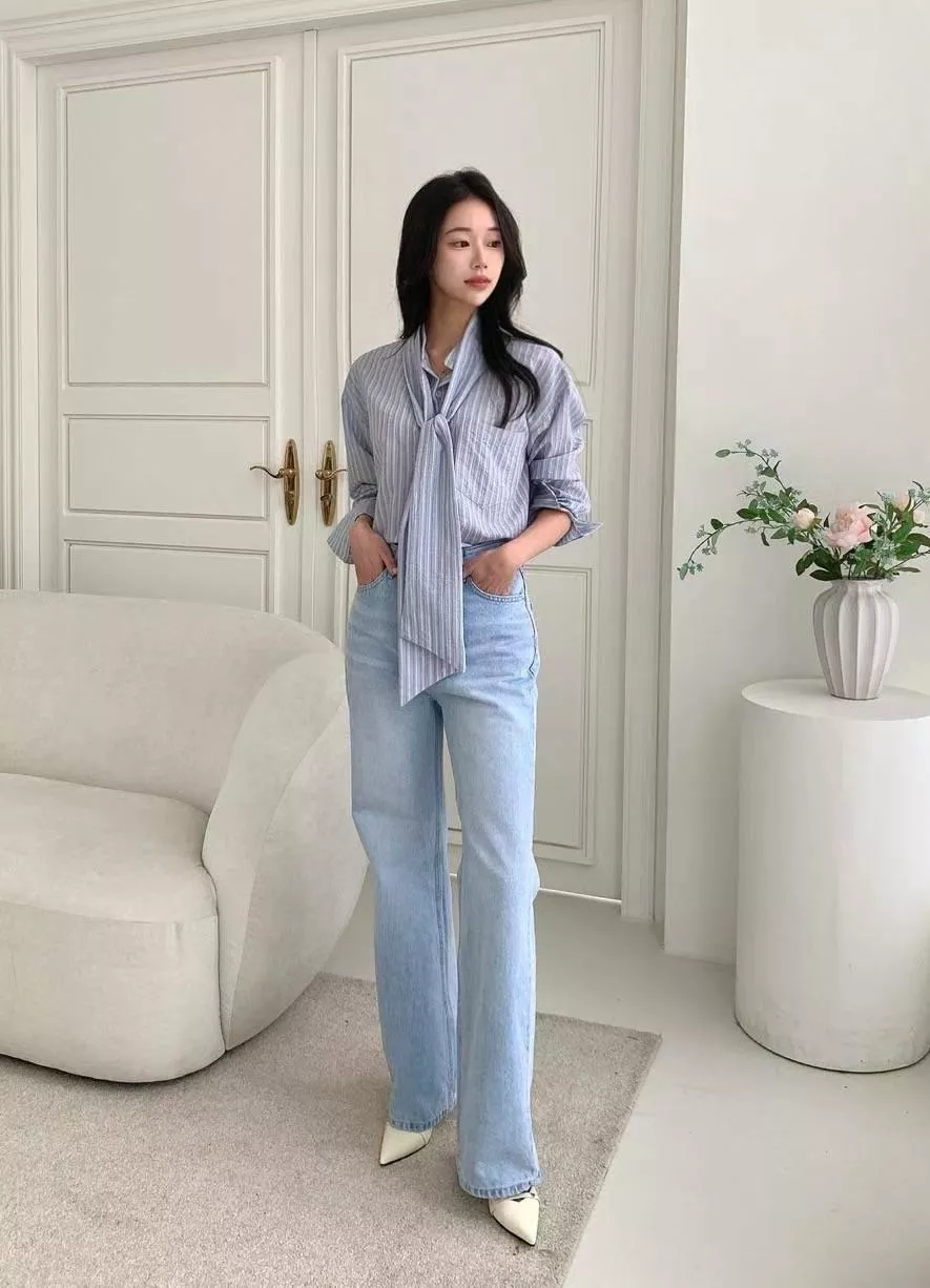 氣質綁帶條紋襯衫