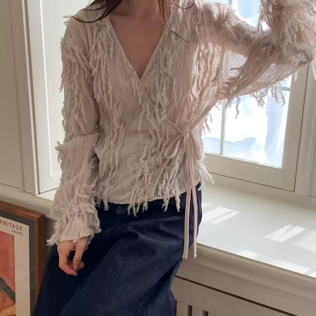 超氣質側綁帶流梳襯衫