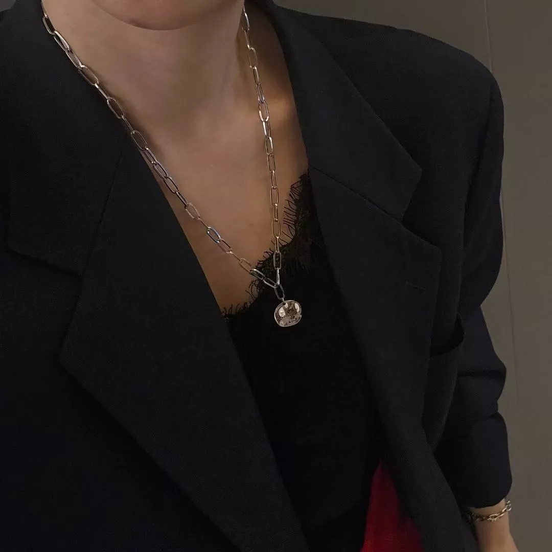 迴針鍊圓形吊墜銀鍊