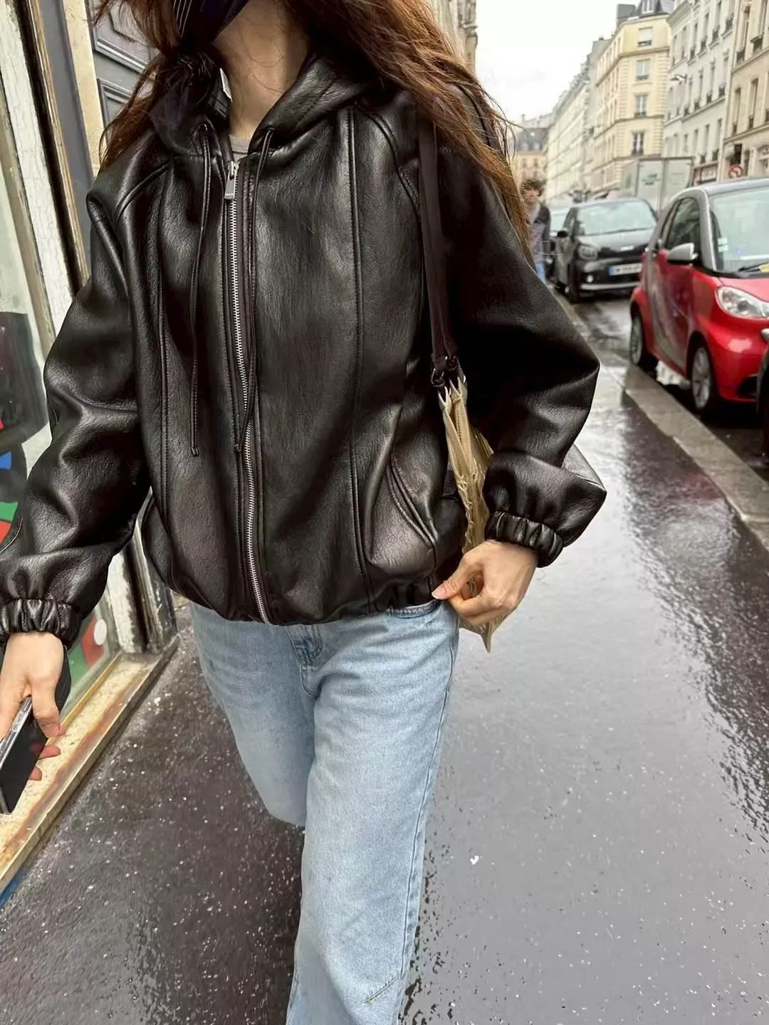 連帽率性皮外套